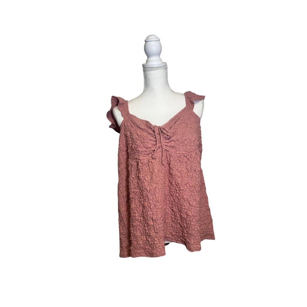 Lucky Brand Women's Pink‎ Ruffled Textured Tank Top with Sleeves Size XXL